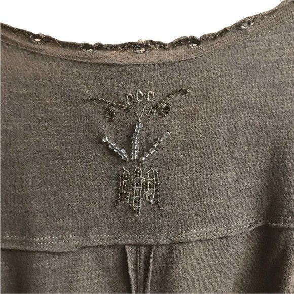 Free People Slub Top Blouse Embellished Women Size Small Green 100% Cotton - Picture 7 of 8